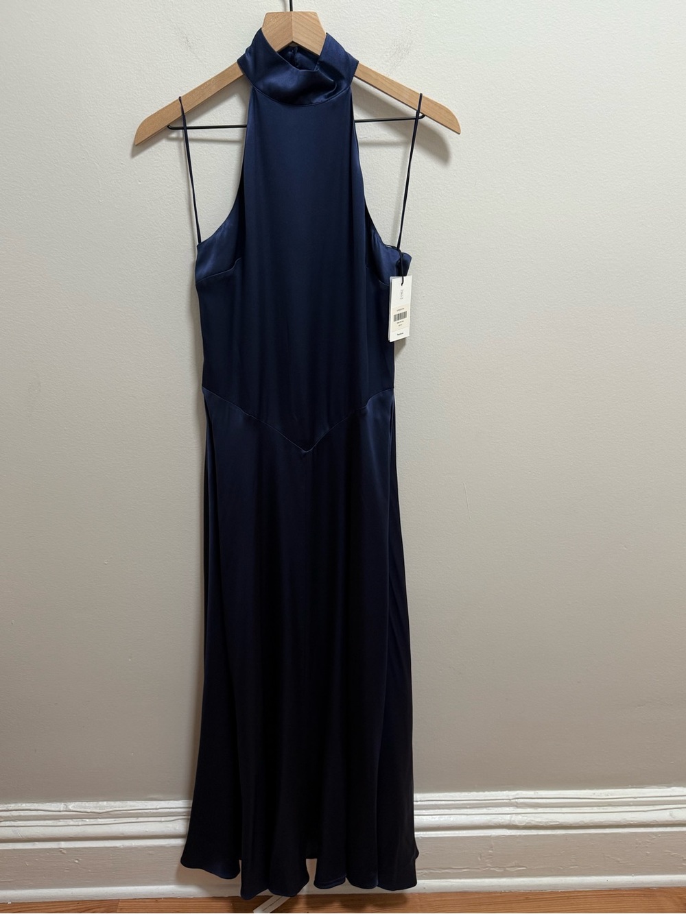 Reformation Katelyn silk halter dress navy blue  maxi formal wedding guest NWT 4 - Picture 6 of 13